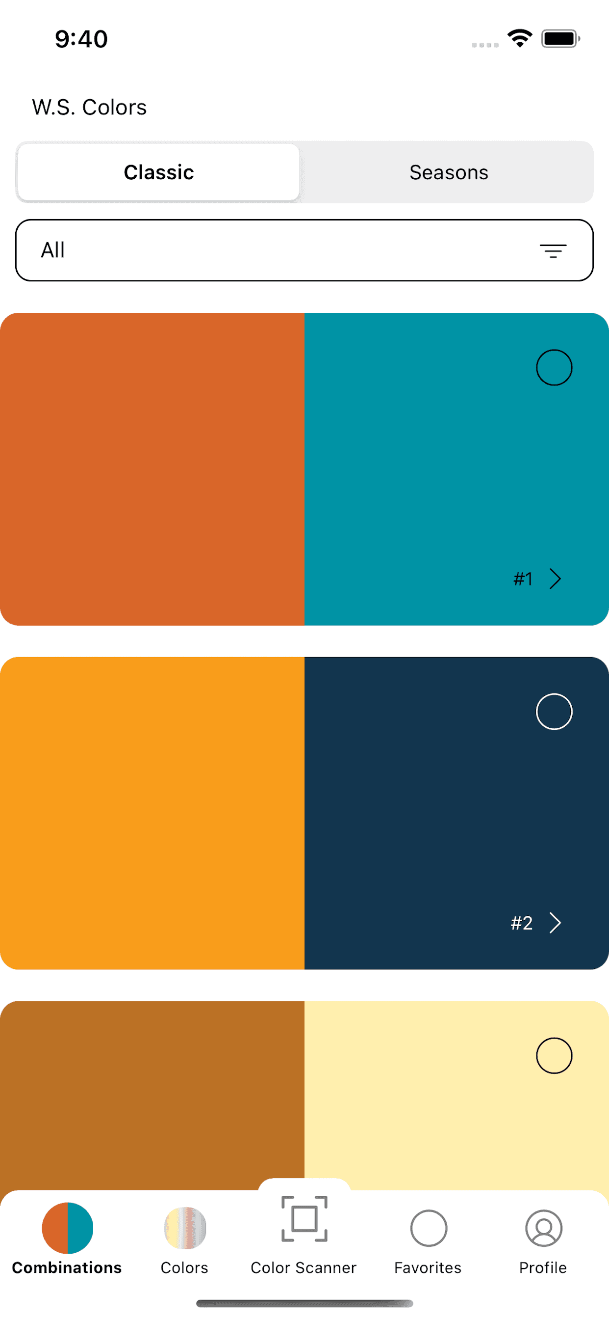 W.S. Colors app — color detail with RGB, HEX and LAB values
